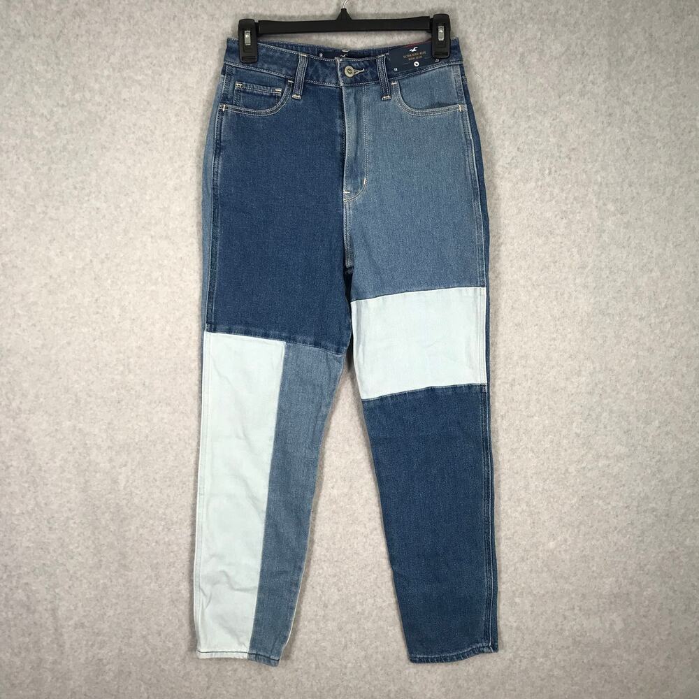 Hollister Patchwork Jeans Size 0 Festival Boho Grunge High Rise Mom  W24xL27